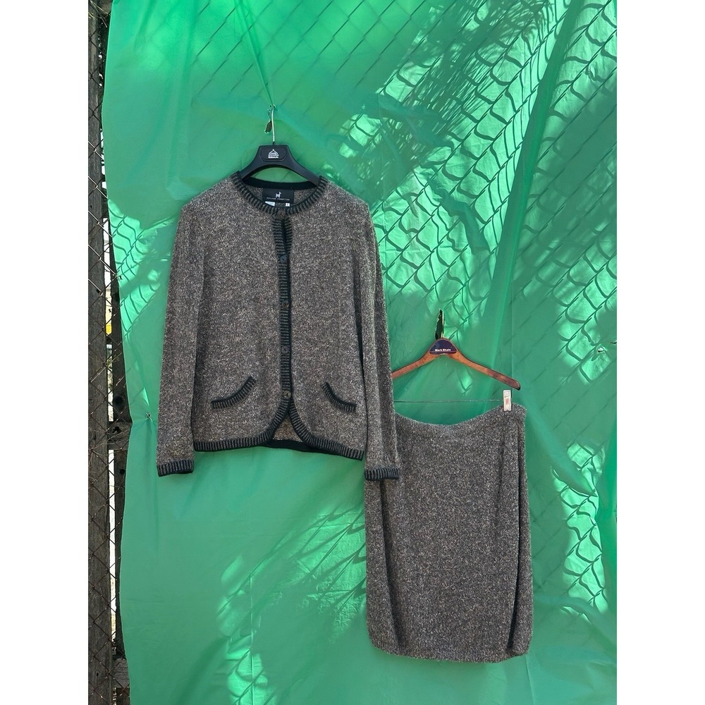 Peruvian Connection Alpaca Wool 2Pc Set Cardigan Skirt Gray Women L